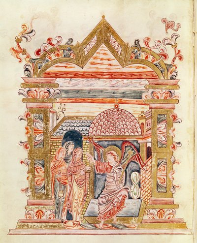Ms 274 (Y-6) fol.72v De hellige kvinder ved graven, fra Missalet af Robert af Jumieges, c.1016 af English School