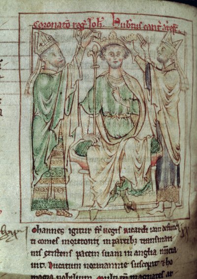 Ms 6712 (A.6.89) fol.144v King John (1167-1216), miniature fra Flores Historiarum, af Matthew Paris, 1250-52 af English School