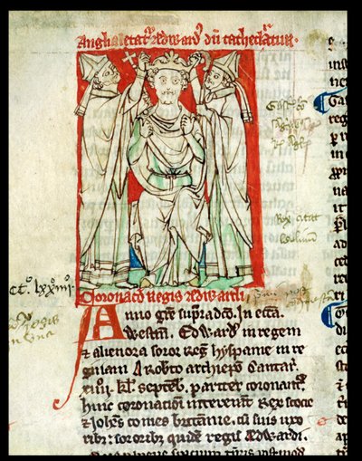 Ms 6712 (A.6.89) fol.247v Edward I (1239-1307), miniature fra Flores Historiarum, af Matthew Paris, 1250-52 af English School