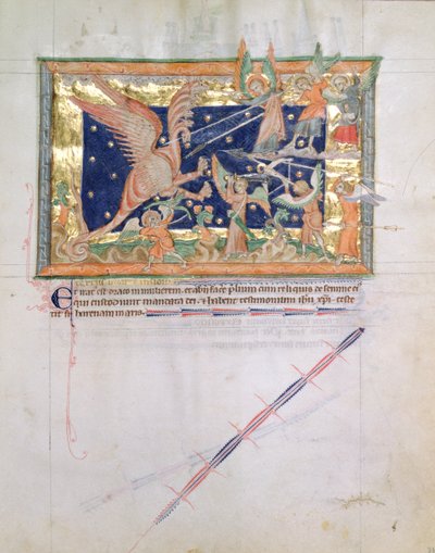 Ms L.A. 139-Lisboa fol.33 Dragen, der fører krig med de troende, fra Gulbenkian Apocalypse, c.1265-70 af English School