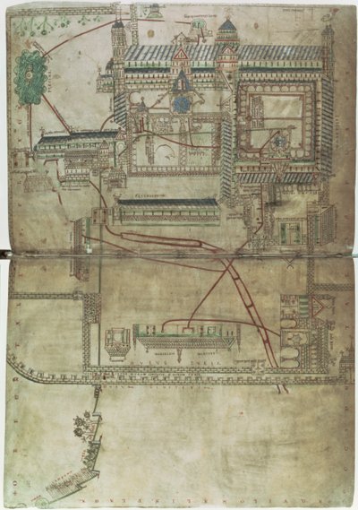Ms R 171 f.285 Plan over Canterbury Cathedral og VVS-systemet, fra 