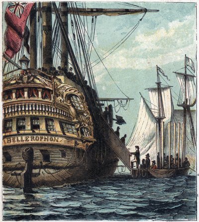 Napoleon I bliver leveret til englænderne. Boarding fra Napoleon til Sainte-Helene (Sainte Helene) ombord på Bellerophon den 15. juli af English School