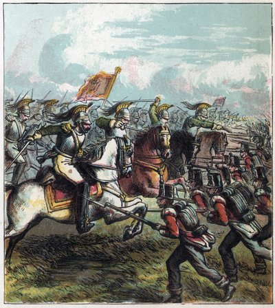 Napoleonskrigen: Slaget ved Waterloo den 18/06/1815. Det franske kavaleri af Napoleon I angreb den engelske hær, franskmændenes nederlag markerede afslutningen på Napoleon I