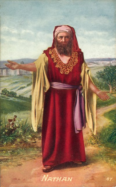 Nathan, profet i Det Gamle Testamente (farvelitografi) af English School