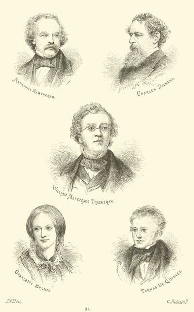 Nathaniel Hawthorne, Charles Dickens, William Makepeace Thackeray, Charlotte Brontë, Thomas De Quincey von English School