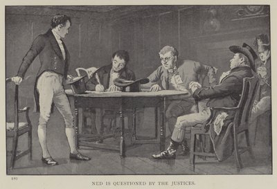 Ned bliver udspurgt af dommerne (litho) af English School