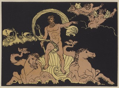 Neptun dæmper bølgerne (farve litho) af English School