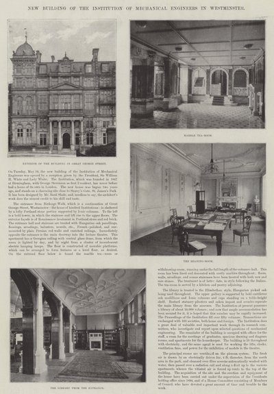 Ny bygning af Institution of Mechanical Engineers i Westminster (gravering) af English School