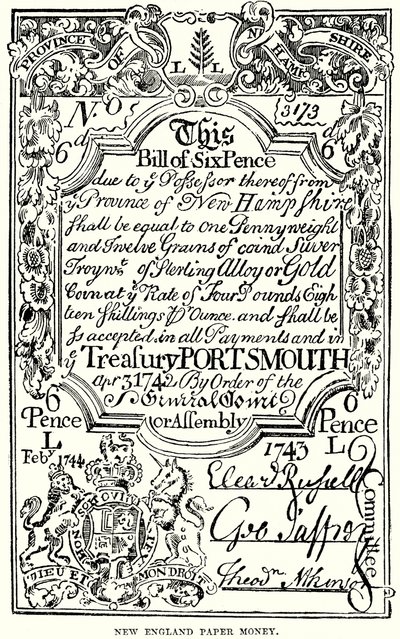 New England papirpenge (gravering) af English School