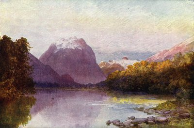 New Zealand: At the Head of Lake Te Anau (farvelitografi) af English School