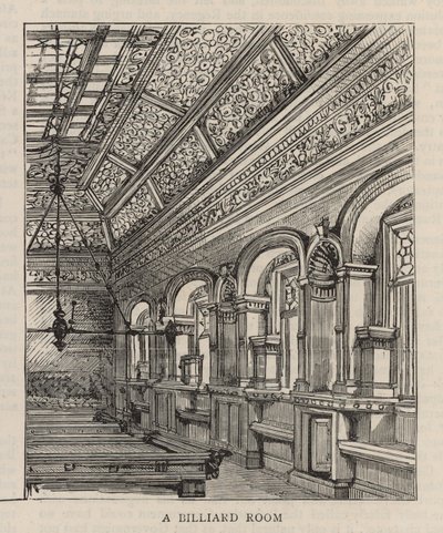 Ny bygning af Constitutional Club i Northumberland Avenue: Et billardrum af English School
