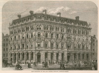 Nye bygninger af City Offices Company, Lombard Street, London af English School