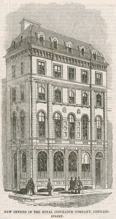 Nye kontorer for Royal Insurance Company, Lombard Street, London af English School
