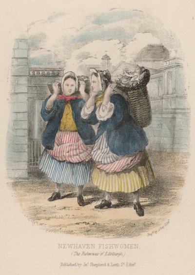 Newhaven fishwomen, Edinburgh (farvet gravering) af English School