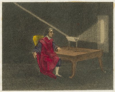Newton opdager lysets natur (koloreret stik) af English School