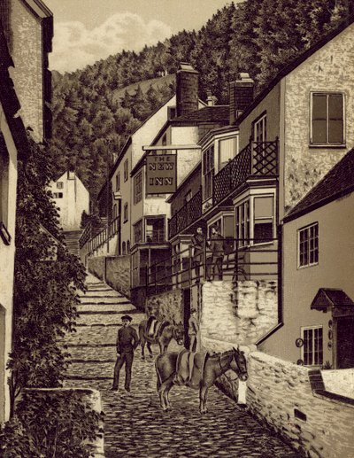 North Devon: Clovelly, Main Street (litografi) af English School