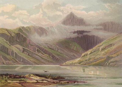 Nord for Wales, Snowdon fra Llyn Llydaw (farve litho) af English School