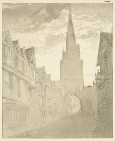 Nordlig udsigt over St Mary Redcliffe Church fra Redcliffe Street (blyant og akvarel på papir) af English School