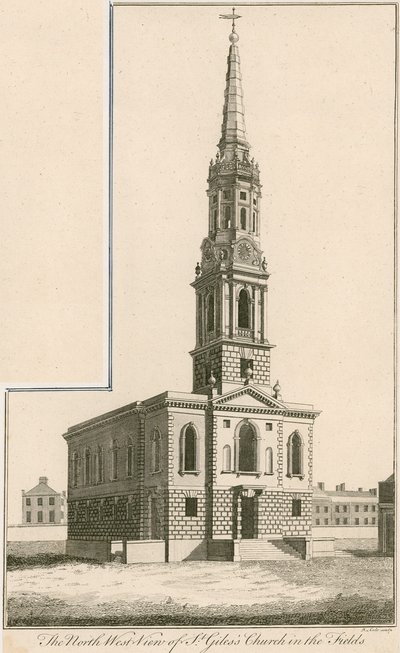 Nordvestudsigt over St Giles Church in the Fields, London af English School