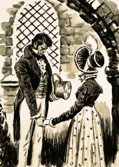 Northanger Abbey (gouache på papir) af English School