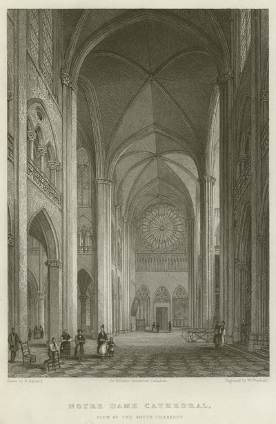Notre Dame katedral, udsigt over det sydlige tværskib (gravering) af English School
