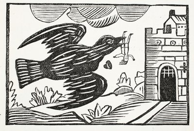 Nu af en ravn med stor styrke, blev stakkels Tom Bort båret, illustration fra Chap-books of the Eighteenth Century af John Ashton, pub. 1882 af English School
