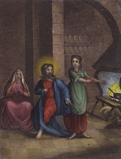 Nu, med sine tolv, den larmende by, han forlader ... (farvet indgravering) af English School