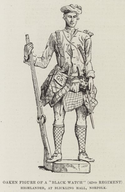 Oaken-figur af en "Black Watch" (42. Regiment) Highlander, i Blickling Hall, Norfolk (gravering) af English School