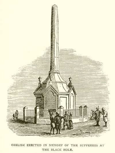 Obelisk rejst til minde om de syge ved det sorte hul i Calcutta af English School