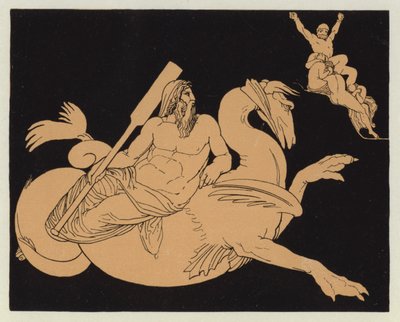 Oceanus på sin bevingede ganger (farvelitografi) af English School