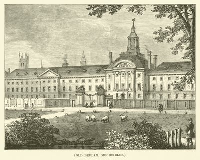 Old Bedlam, Moorfields (gravering) af English School