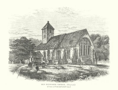 Den gamle Hanworth-kirke (gravering) af English School