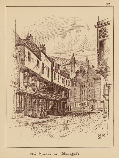 Gamle huse i Stonegate (litho) af English School
