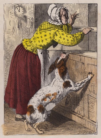 Old Mother Hubbard (farvet gravering) af English School