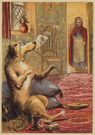 Old Mother Hubbard (farvet gravering) af English School