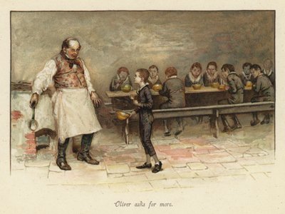 Oliver beder om mere (chromolitho) af English School