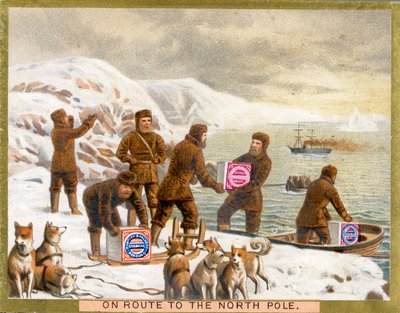 On Route to the North Pole, et salgsfremmende kort til Huntley & Palmers Biscuits, ca. 1890 af English School