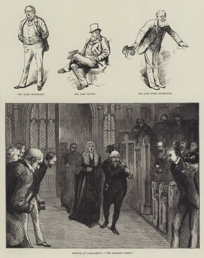 Åbning af Parlamentet, "Formanden kommer!" (gravering) af English School