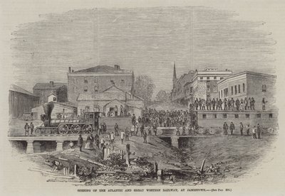 Åbning af Atlantic and Great Western Railway i Jamestown (kobberstik) af English School