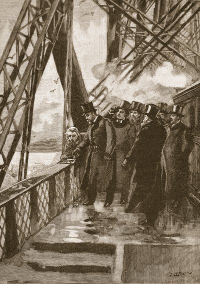 Åbning af Forth Bridge af Prince of Wales, 4. marts, 1890, illustration fra Cassells Illustrated History of England (sepiafoto) af English School