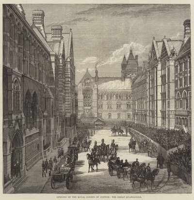 Åbning af Royal Courts of Justice, Great Quadrangle (gravering) af English School