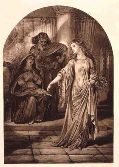 Ophelia, in Hamlet af William Shakespeare (1564-1616) (gravering) af English School