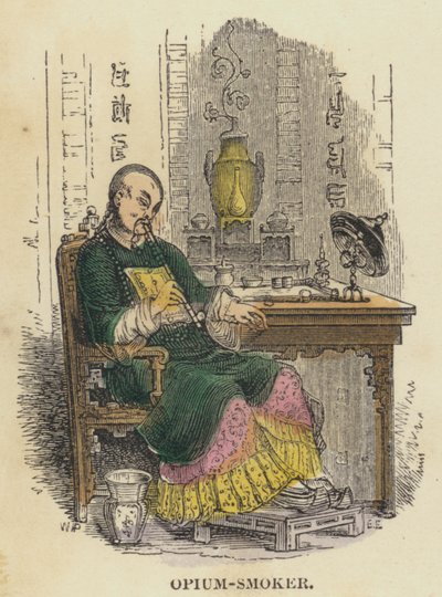 Opium-Smoker (farvet gravering) af English School