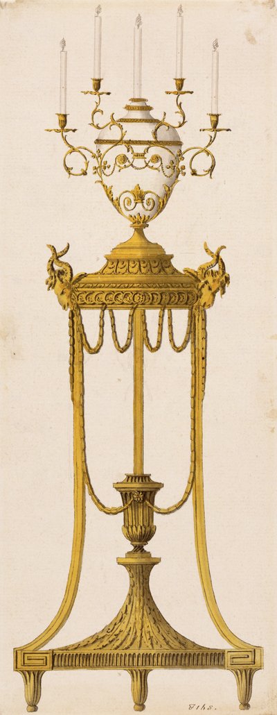 Originalt design til et stativ og vase til stearinlys, fra "Works in Architecture", af Robert og J. Adam, 1773 af English School