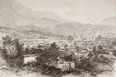 Overordnet udsigt over Bogota, Colombia (litho) af English School