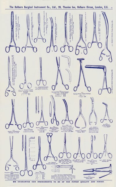 Side fra katalog over kirurgiske instrumenter, ca. 1900 (litho) af English School