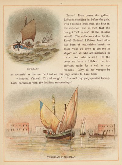 Side fra The Boats of the World, slutningen af det 19. århundrede (farvelitografi) af English School