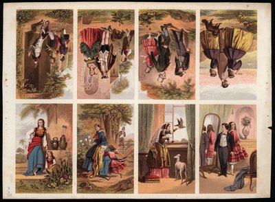 Side med victorianske trykte scraps (farvet gravering) af English School