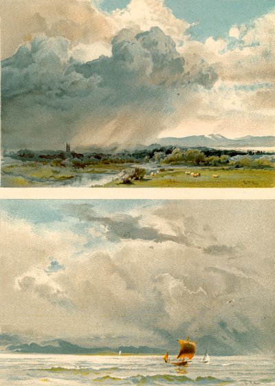 Maleri af himmel (farvelitografi) af English School