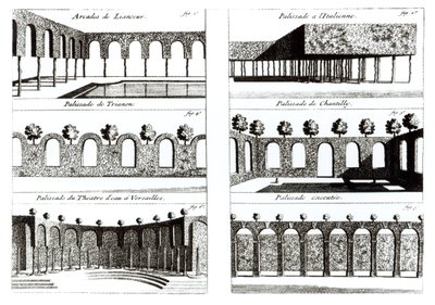 Palisade-design, fra Theory and Practice of Gardening, af Antoine-Joseph Dezallier DArganville (1680-1765), udgivet ca. 1709 af English School